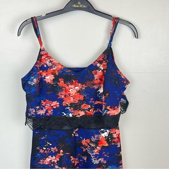 Material Girl Floral Print Spaghetti Strap Mesh & Lace Dress - Large NWT - Picture 3 of 5
